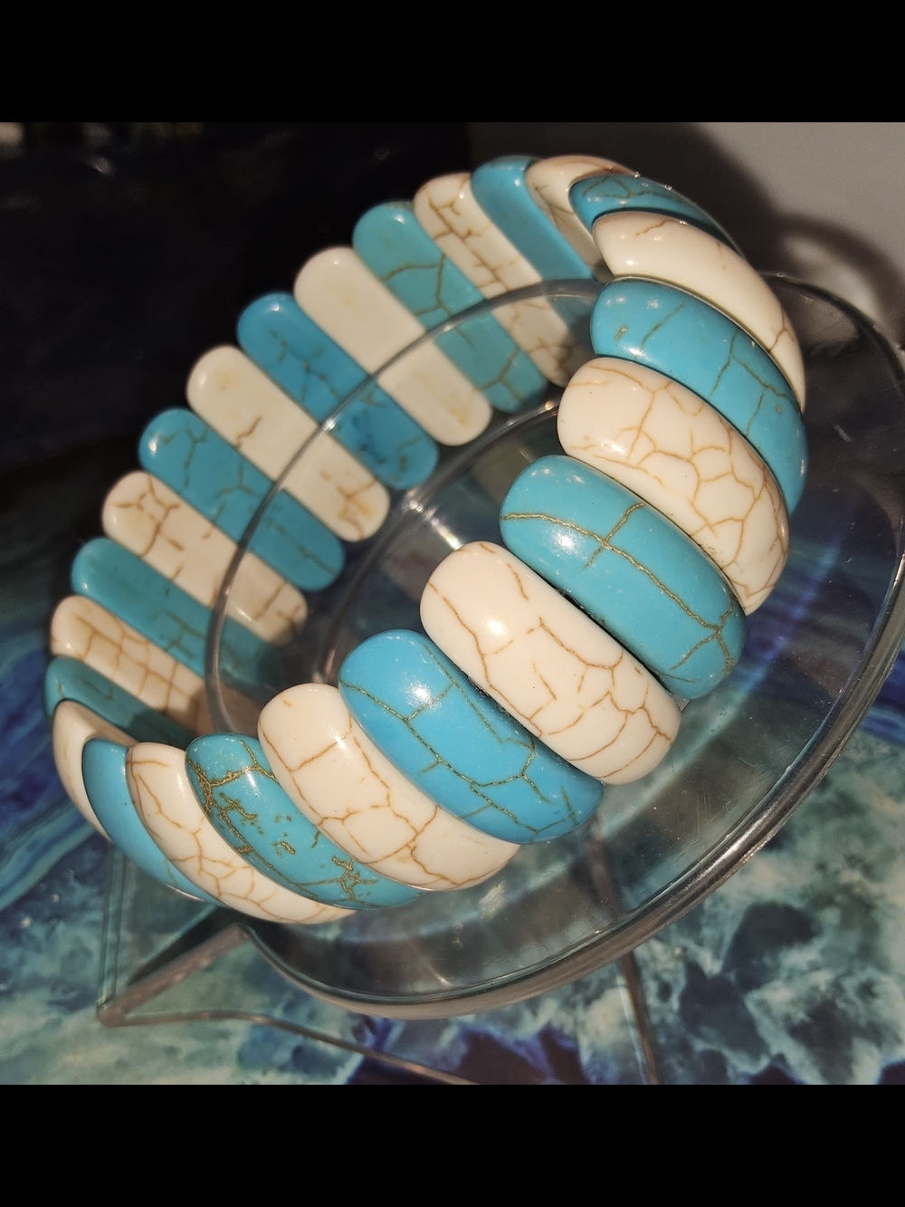 Vintage Unbranded Chunky Genuine Stone Stretch Panel Bracelet